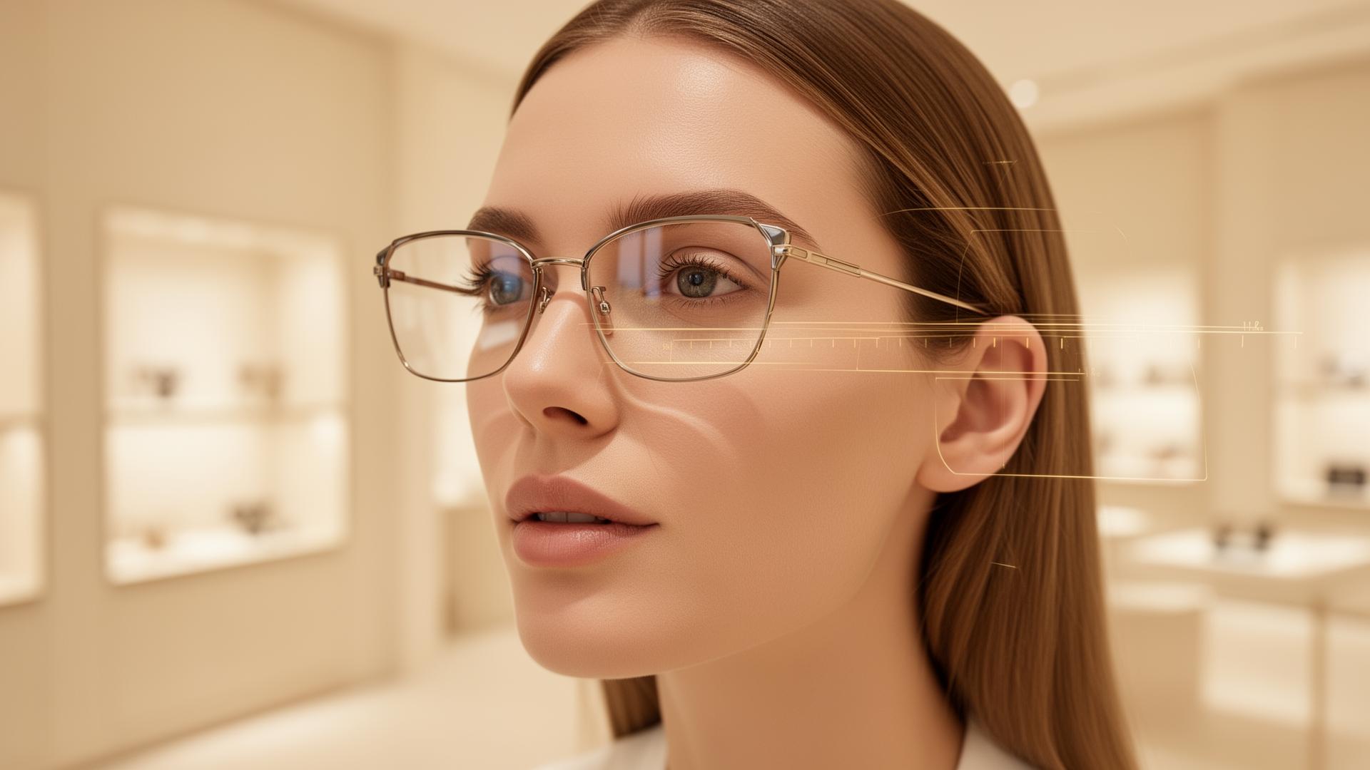 Woman trying on glasses virtually with AR technology